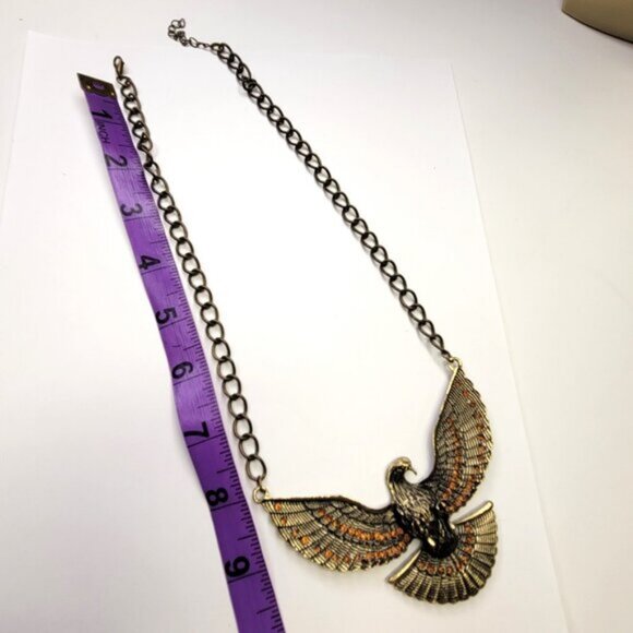 Eagle Pendant Necklace Antique Gold Eagle Statement Pendant Necklace - Picture 7 of 13